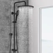 ACA 10" Round Shower Head Set 3-MODE Handheld Sliding Height Rail Diverter Black