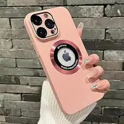 Logo Hole Magnetic Case for iPhone 16 15 14 13 12 11 Pro Max Solid Color Cover with Camera Film,Pink,for iPhone 15 Pro Max