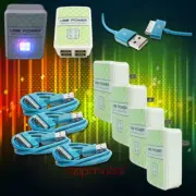 4X 4 USB PORT HUB AC WALL ADAPTER+10FT CABLE POWER CHARGER SYNC AQUA GALAXY TAB