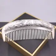 Pure S999 Fine Silver 999 Comb Lucky Dragon Phoenix Hair Comb 56-57g 4.3inch