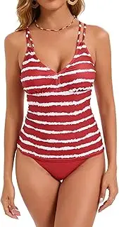 [BYINDED] Women's Two Piece Tummy Control Cross Strap Back Top High Waist Thong Bikini Set Sexy Bathing Swimsuits, Red, Medium