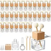 Zubebe 30 Pack 8 ml Clear Car Diffuser Air Freshener Bottle Empty Essential Oil Auto Glass Perfume with Vent Clip Wooden Caps & Sticks for Scent Fragrance Ornament Decor