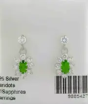 LAB PERIDOT 0.60 Cts & WHITE SAPPHIRE DANGLING EARRINGS .925 SILVER
