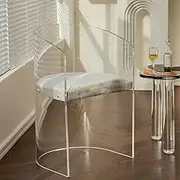 Velvet Dressing Stool Chair, Modern Acrylic Makeup Chair, Reading Chair with Backrest, Ladies Dressing Chair, Transparent Color, Home Decoration, Suitable for Bedroom