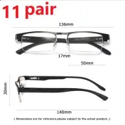11 Pairs Black Mens Rectangular Half Frame Reading Glasses Spring Hinge Readers