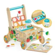 Melissa & Doug Wooden Shape Sorting Grocery Cart Push Toy and Puzzles