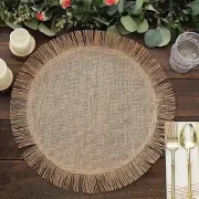 4 Round 16" Jute Burlap Table Placemats Fringe Edge Party Events Decorations