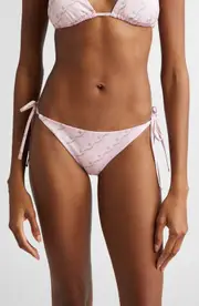 Versace Treasure Print Side Tie Bikini Bottoms in Pastel Pink Milk at Nordstrom, Size 3