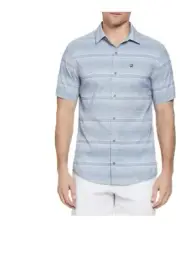Ben Hogan Men's Coastal Gray Stripe S/S Golf Shirt, Button Down, Small