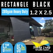 Sunsafe 95% UV 1.2m X 2.5m Rectangle BLACK Shade Sail Sun Heavy Duty 1.2 x 2.5 m