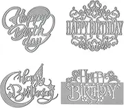 4 Pieces Happy Birthday Die Cuts for Card Making, DIY Cutting Stencil Embossing Tool, Scrapbooking Craft Supplies