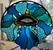 SEA ANEMONE Blue & TURQUOISE Stained Glass Suncatcher Handmade In QLD, Australia