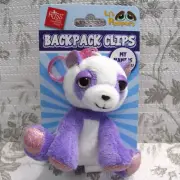 New Russ Li'L Peepers Plush Panda Bear Backpack Clip Chopsticks Purple Glittery
