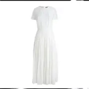 NWT J.Crew Midi in Ivory Embroidered Chiffon Short Sleeve Dress 6