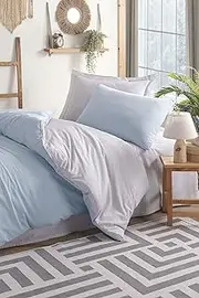 Nuit Des Rêves XXL Quilt Cover Set (155 x 220 cm), Light Blue & Grey, 65% Cotton/35% Polyester, Machine Washable, 120 Thread Count, Button & Envelope Closure, Perfect for Cosy Bedrooms