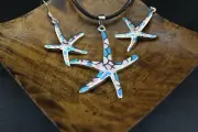 STERLING SILVER 2pc PENDANT/EARRING STAR FISH BEACH INLAY OPAL JEWELRY SET