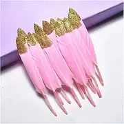 YUMAO 20Pcs/Lot Gold Dipped Duck Feathers Goose Feathers for Crafts 10-15CM/4-6 Natural Pheasant Feather for Jewelry Making Plumas 0216 (Color : Pink (Gold))