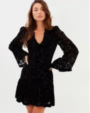 New Cooper St Venice Long Sleeve Mini Dress Size 10 Velvet Floral Detail