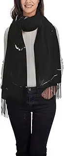 [YANYU] Black Marble Print 77.6" X 28.3"Tassel Scarf Women'S Scarf Gift Classic & Fashionable Tassel Scarf, Black
