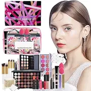 Beginner Makeup Set,Makeup Set for Women Full Kit with Travel Bag | Includes Concealer Palette, Eyebrow Cream, Mascara, Powder Puff
