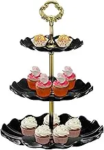 uxcell 2Pcs 3-Tier Cupcake Stand Holder, Plastic Round Tiered Serving Stand, Mini Cakes Fruit Candy Display Dessert Tower Tray for Tea Party, Wedding, Black