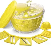 Stelive 2-in-1 Salad Spinner & Mandoline Slicer Lettuce Spinner Vegetable Washer Dryer with 5 Interchangeable Blades, 5L Large Capacity, Easy to Clean, Food-Grade Kitchen Tool for Vegetables & Fruits