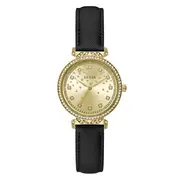 Guess Bejewelled Enchantment Bejewelled Gold-Tone Black Leather Women's Watch GW0764L2
