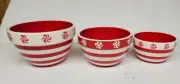 TERRAMOTO Christmas Peppermint Swirl Stripe Nesting Bowls 3pc Set NEW