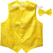 New Men's paisley formal Tuxedo Vest Waistcoat_Bowtie Yellow wedding prom party