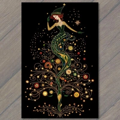 FLATCARD Green Victorian Dress Christmas Lady Holiday Elegance Festive Xmas