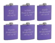 6-Pack Personalized 6oz Bridal Party Hip Flasks, Purple