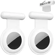 [ZUBUHUHU] AirTag Holder with Safety Pin(2 Pack, White), Hidden Wearable AirTag Case with Brooch Clip for Clothes of Kids, Toddler. Better Substitute for Air Tag GPS Tracker Accessories of Necklace, Bracelet