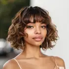 Short Body Wave Highlight Brown Human Hair Wigs With Bangs For Women Brazilian