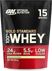 Optimum Nutrition Gold Standard Whey Protein Powder Muscle Building Supplements with Glutamine and Amino Acids, Vanilla Ice Cream, 14 Servings, 450 g