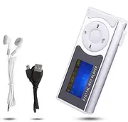 Portable Mini MP3 Music Player with LCD Screen, Sports Back Clip MP3 Player Support Memory Card, Mini Digital Music Player with LED Flashlight (Mini USB & 3.5mm & Memory Card Slot) (Silver)
