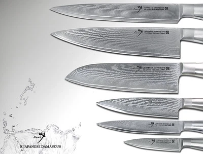 Japanese Damascus Chef's, Santoku, Fillet, Small Chef, Utilty, Paring Knife Set