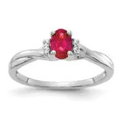 Solid 14k White Gold Simulated CZ and Oval Ruby Ring