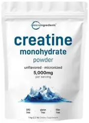 Instant Creatine Monohydrate Powder 1 kg 2.2 Lbs 5000mg Per Serv Micronized C...
