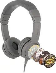 BuddyPhones Explore+, Volume-Limiting Kids Headphones, Foldable and Durable, Built-in Audio Sharing Cable with in-Line Mic, Best for Kindle, iPad, iPhone and Android Devices (Grey Matt)