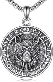 Wolf Head Necklace 925 Sterling Silver Viking Pendant Jewelry Gift for Men 22+2"