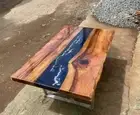Blue Epoxy Table Top, Resin Dining Table, Handmade Coffee Table, Wooden Tables