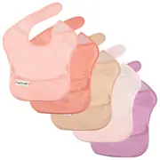Tiny Twinkle - Mess-Proof Easy Bib 5 Pack - Pastel Pink, Coral, Beige & Lavender Set