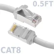 0.5FT Ethernet LAN Network Cat8 RJ45 S/FTP Cable Shielded Cord 28AWG 2GHz White
