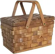 Kisangel Natural Wooden Woven Basket Portable Picnic Food Container Durable Vegetable Storage Hand Basket Decor present for Outdoor Gatherings