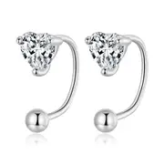 Sterling Silver Brilliant Heart Screw Hook Hypoallergenic Earrings