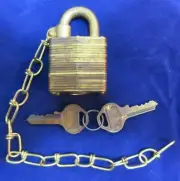 MASTER LOCK US SET MILITARY GOVERMENT PADLOCK BRASS WITH CHAIN & KEYS
