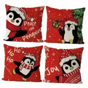 Christmas Pillow Covers 18x18 Inch Set of 4 Penguin Christmas Penguin-18"x18"