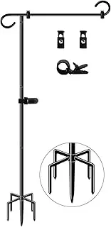 Whoonba 51 Inch Tall Garden Flag Stand Holder with 5 Prong Base, Yard Flag Pole Holder for 12x18 Outdoor Small Flag Decor with Two Spring Stoppers and a Tiger Clip, 1 Pack