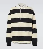 [McQueen] McQueen Striped oversized cotton polo shirt AU 90 black