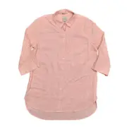Chico's Red Linen Button-Up Top Size 1 Preowned No Iron US Size 14/16 Long